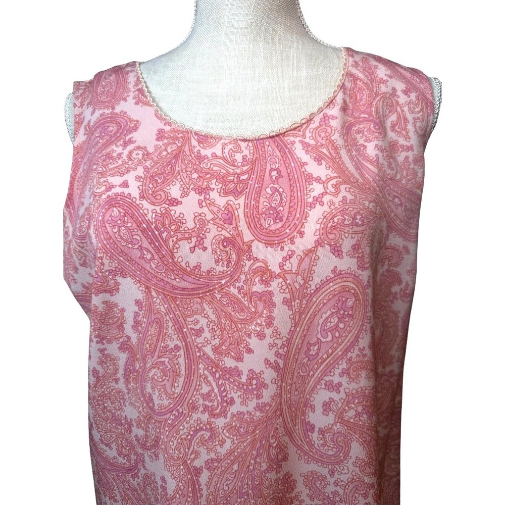 Norton McNaughton Pink Paisle Sleeveless Long Maxi Dress Tie Back Med